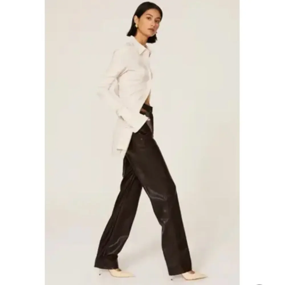 Jonathan Simkhai Amelia brown leather cutout high waist straight pants - Picture 6 of 14